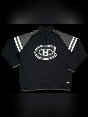 Montreal Canadiens NHL By Ilanco Quarter Zip Knit Sweater Size Large